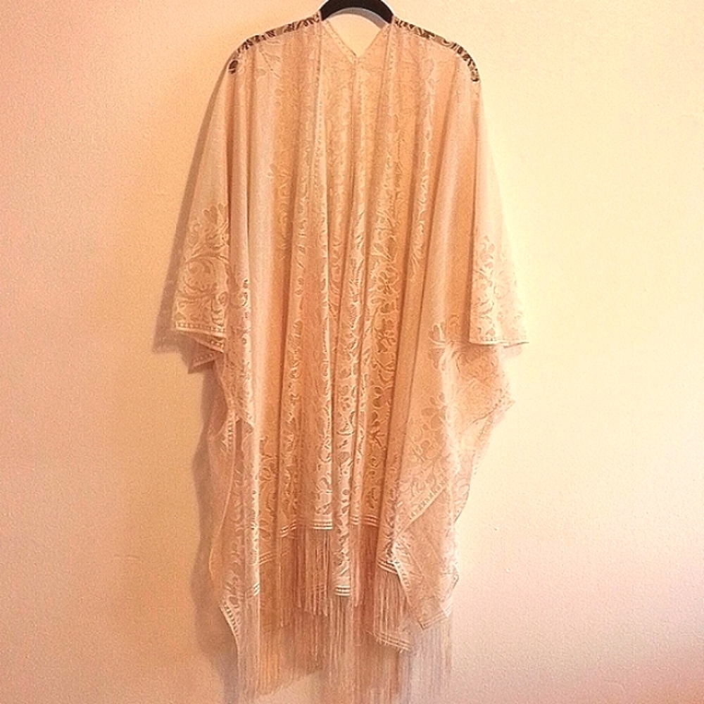 Elegant Lace Kimono with Fringe
